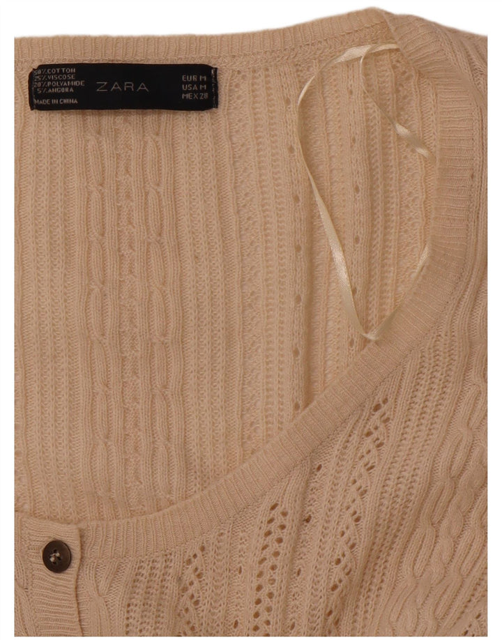 Maglione Cardigan Da Donna ZARA UK 12 Cotone Beige Medio