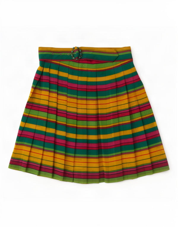 Gonna a pieghe vintage da donna media W30 a righe multicolori
