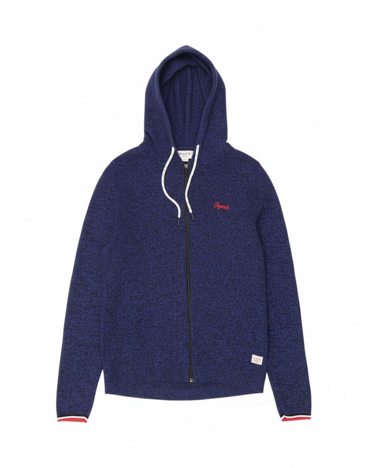 JACK & JONES Mens Zip Hoodie Sweater Medium Blue Flecked Cotton