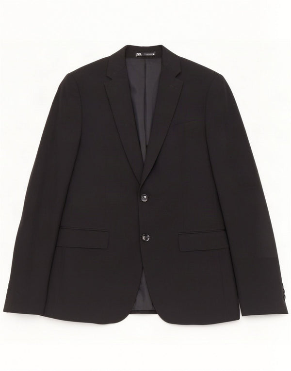 Zara Giacca blazer a 2 bottoni da uomo EU 48 Medio Nero Poliestere