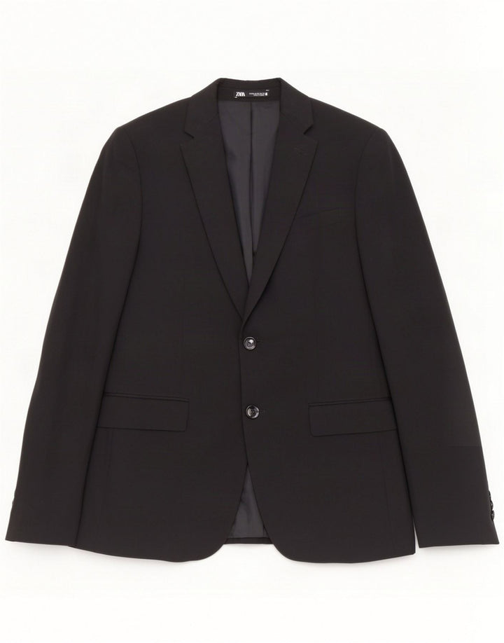 Zara Giacca blazer a 2 bottoni da uomo EU 48 Medio Nero Poliestere