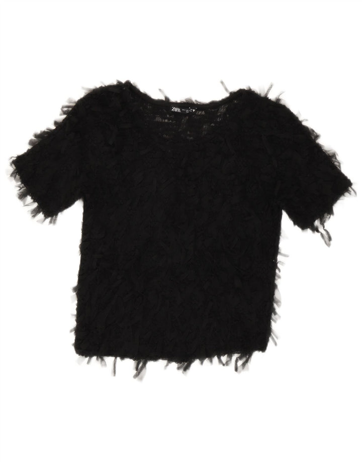 Top corto trasparente da donna Zara, camicetta UK 8 piccola, nero