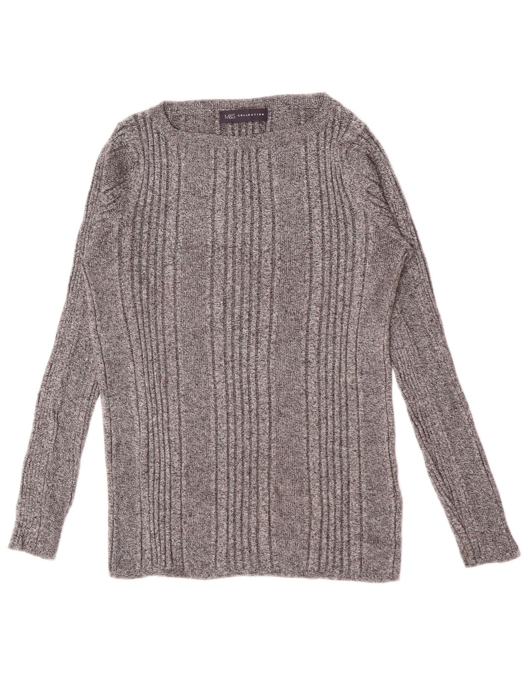 Marks & Spencer Top da donna a maniche lunghe UK 14 Viscosa a righe grigio medio