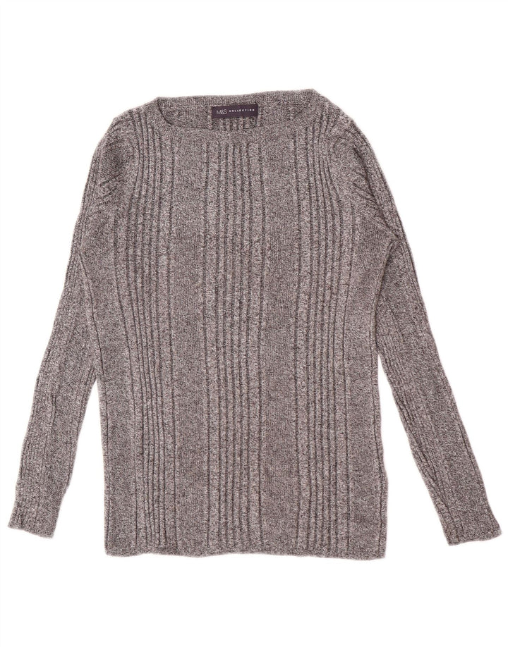 Marks & Spencer Top da donna a maniche lunghe UK 14 Viscosa a righe grigio medio