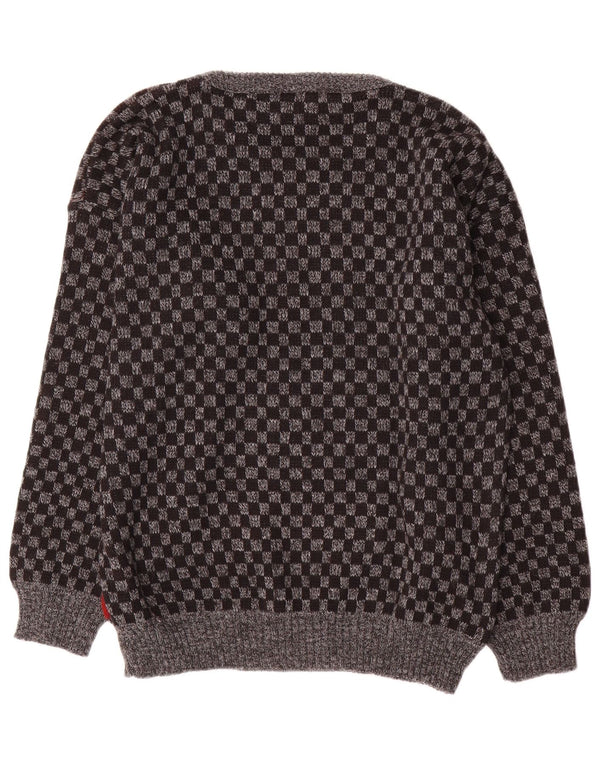 Maglione vintage da uomo con scollo a barca, grande acrilico geometrico grigio