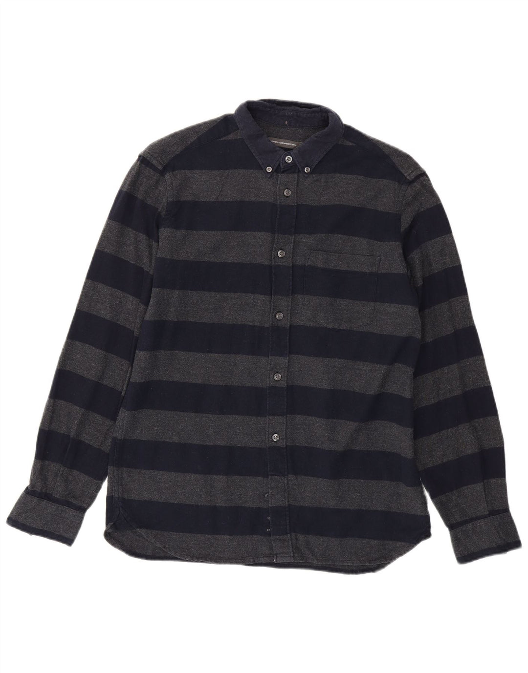Camicia da uomo in flanella French Connection, cotone a righe medie blu navy