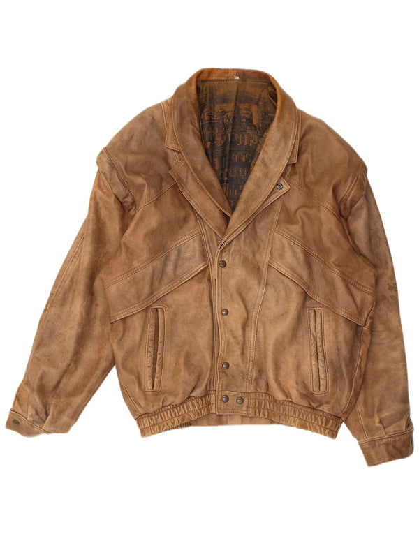 Giacca in pelle vintage da uomo UK 40 grande beige