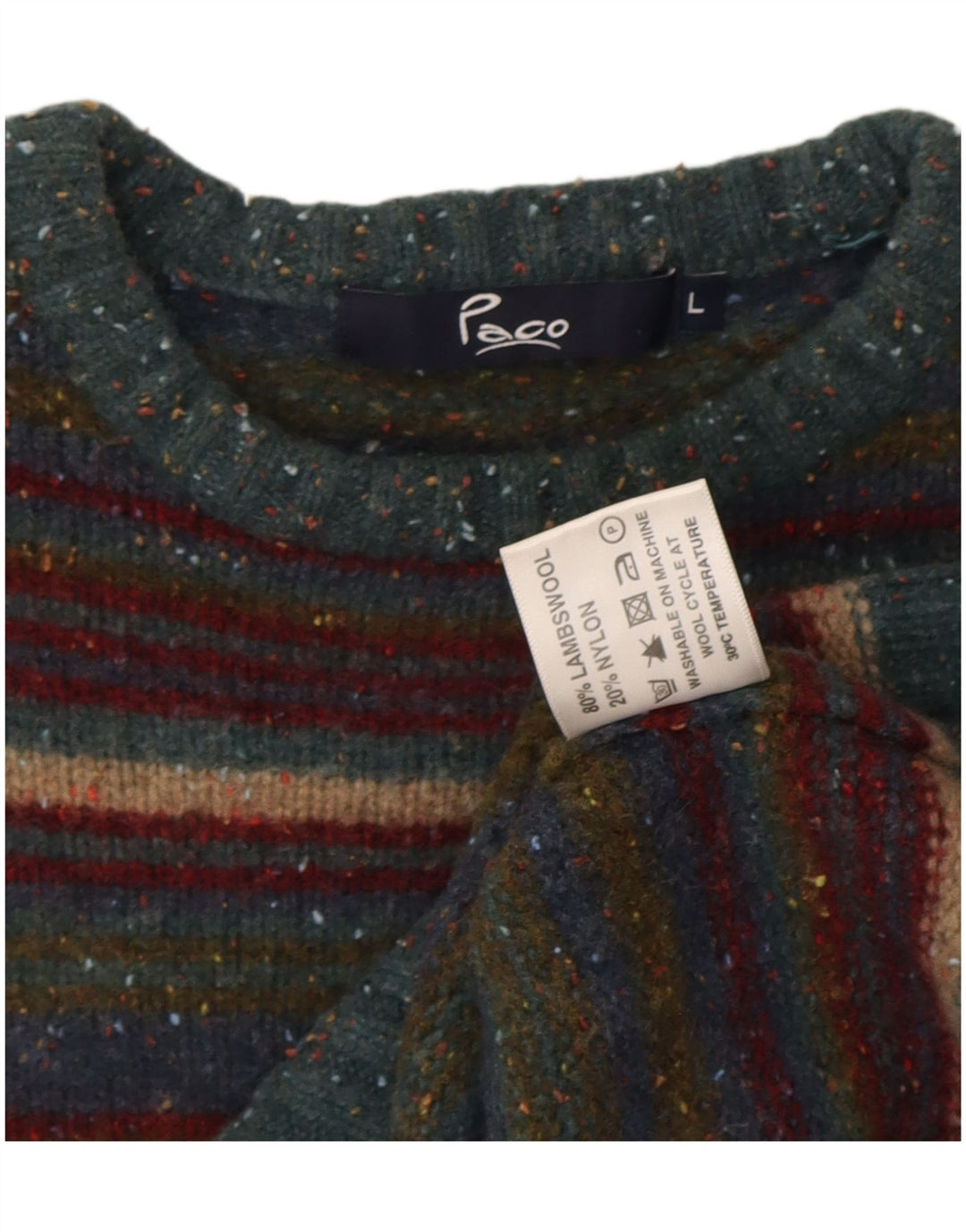Maglione maglione girocollo da donna Paco UK 16 Lana a righe grandi multicolori