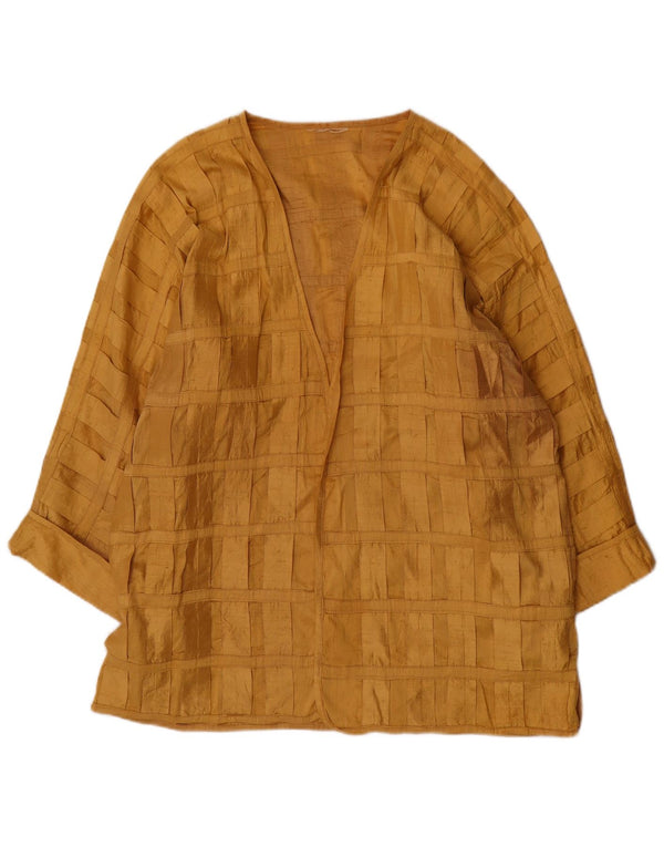 Top camicetta a maniche lunghe da donna vintage UK 20 2XL seta a quadri gialla