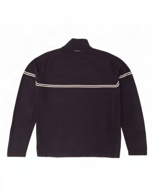 Maglione da uomo Nautica con collo con zip, grande cotone a righe blu navy