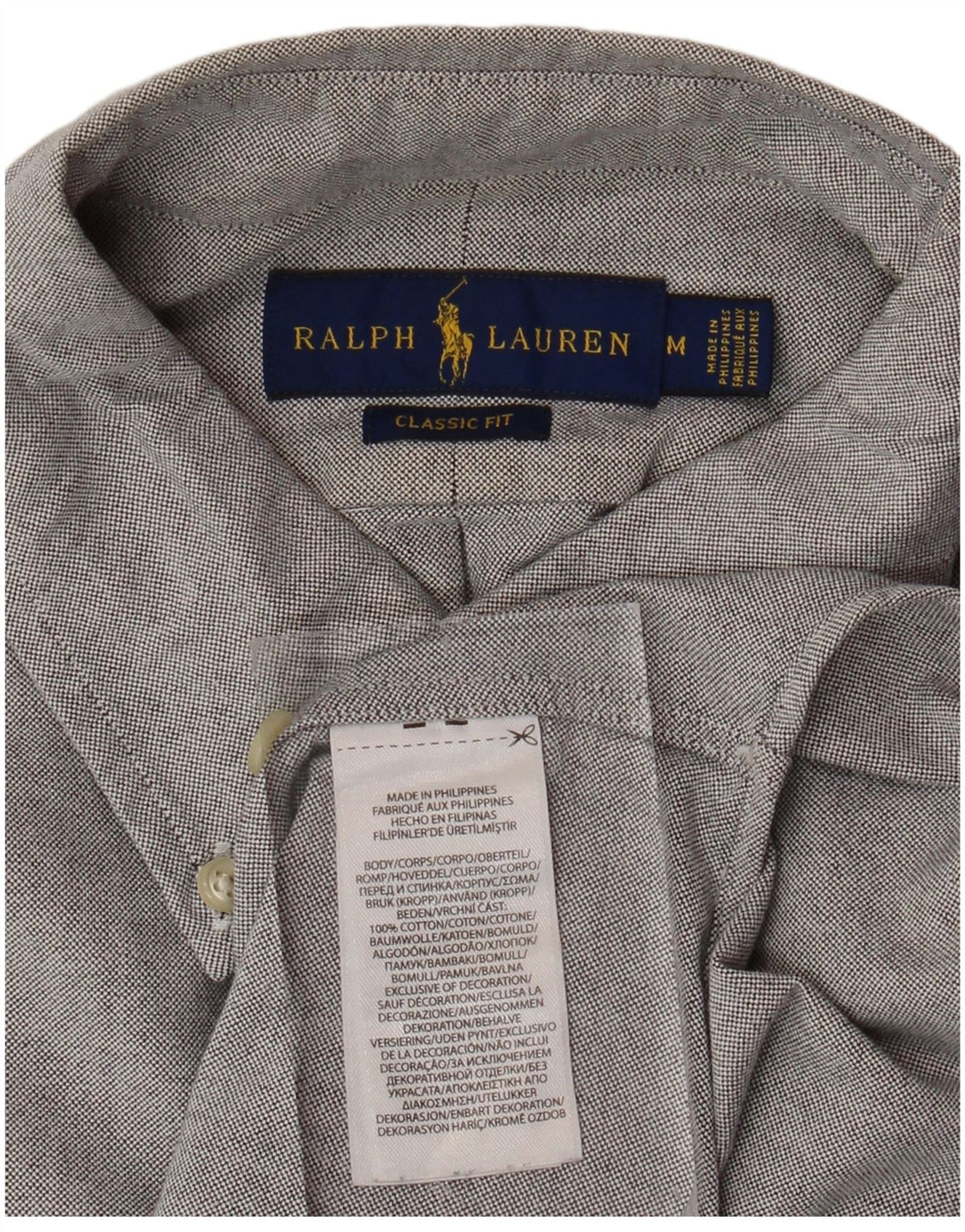 RALPH LAUREN Camicia da uomo a maniche corte dal taglio classico in cotone grigio medio