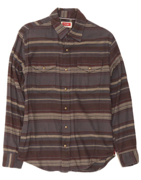 Camicia da uomo in flanella Wrangler piccola in cotone a righe grigie