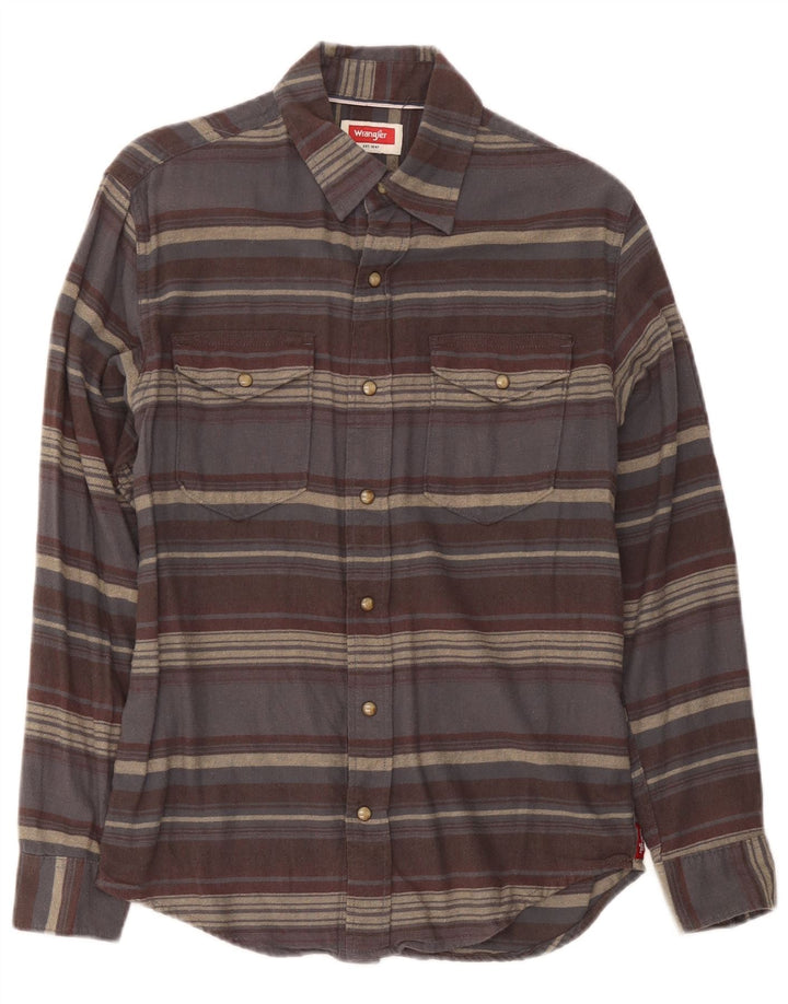 Camicia da uomo in flanella Wrangler piccola in cotone a righe grigie