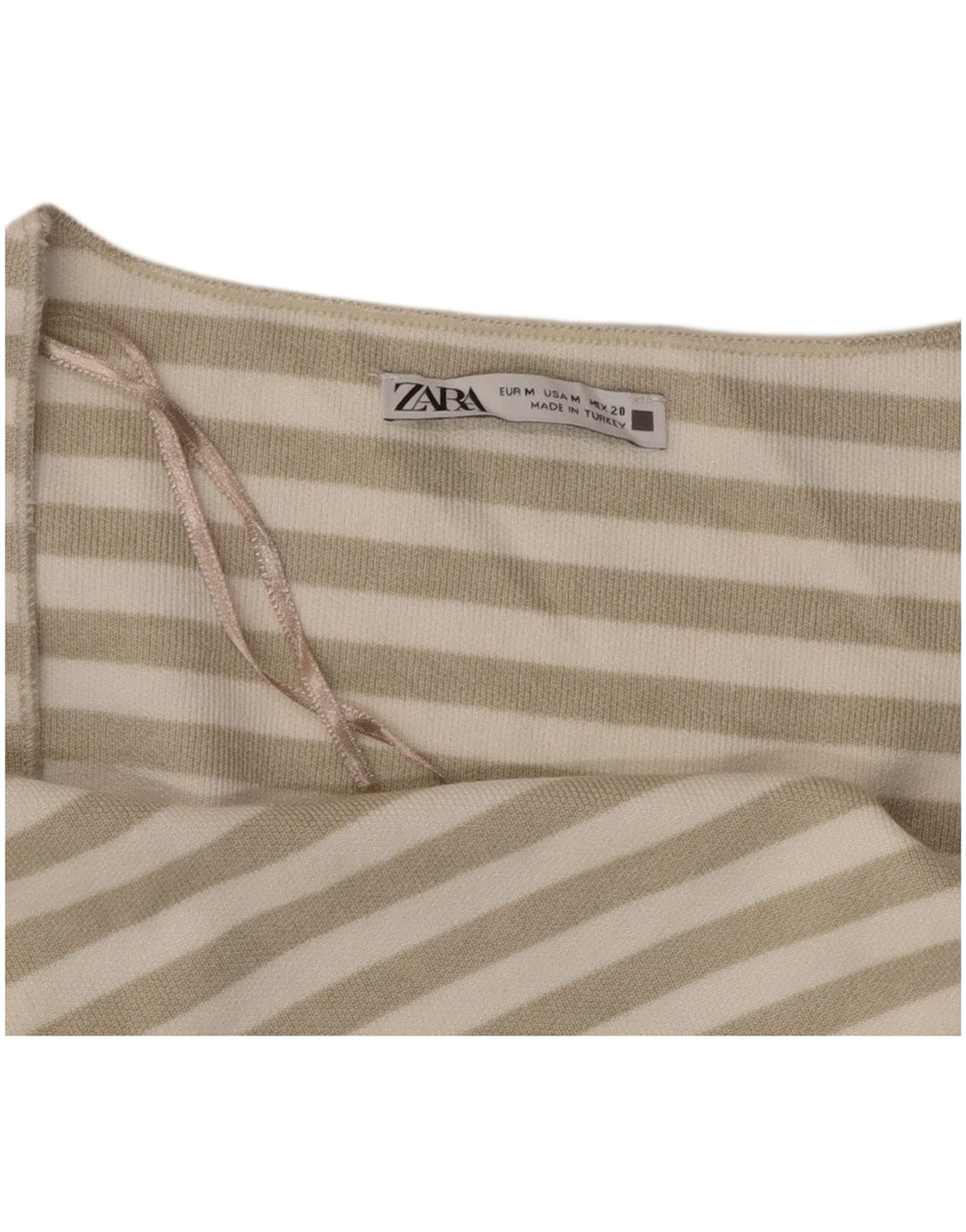 Top corto da donna ZARA UK 12 medio a righe bianco sporco