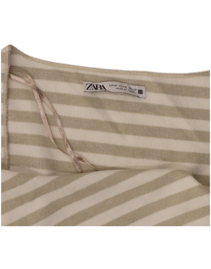 Top corto da donna ZARA UK 12 medio a righe bianco sporco