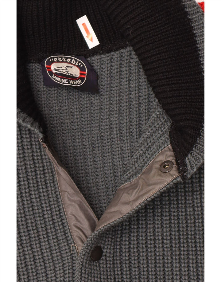 Maglione cardigan da uomo vintage IT 48 Lana vergine color block grigio medio