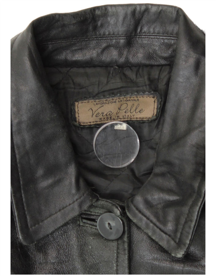 Cappotto vintage in pelle da donna con cappuccio IT 50 XL in pelle nera