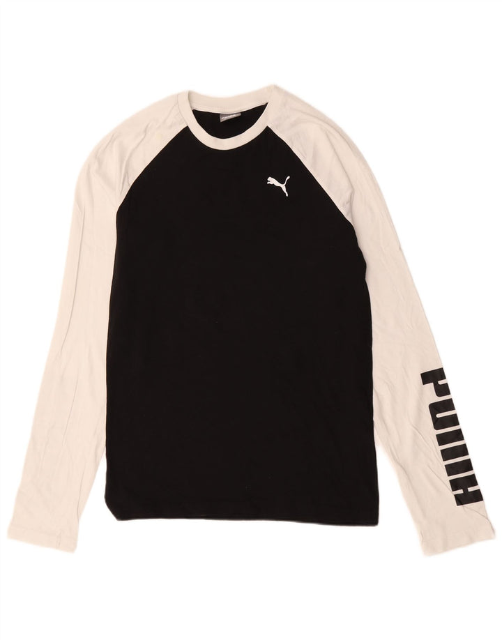 Puma Maglietta grafica da uomo a maniche lunghe piccola in cotone nero