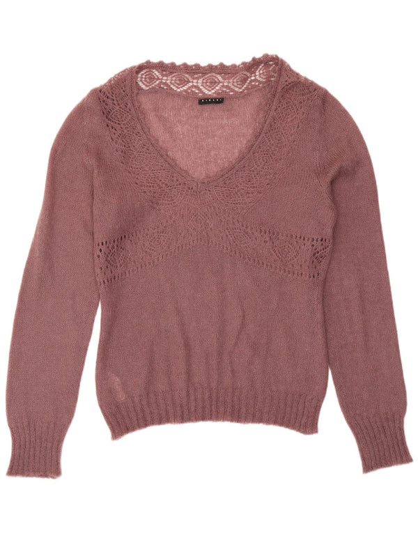 Maglione da donna con scollo a V Sisley UK 14 Grande acrilico viola