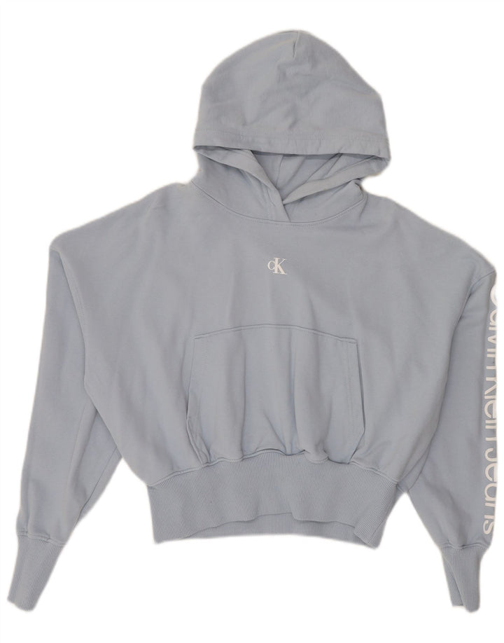 CALVIN KLEIN Womens Oversized Graphic Hoodie Jumper UK 14 Medium Blue