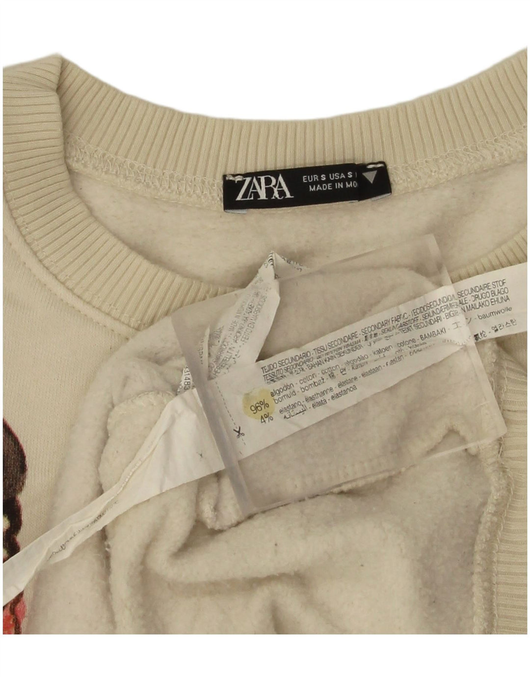 Felpa oversize grafica da donna Zara UK 10 piccola bianco sporco