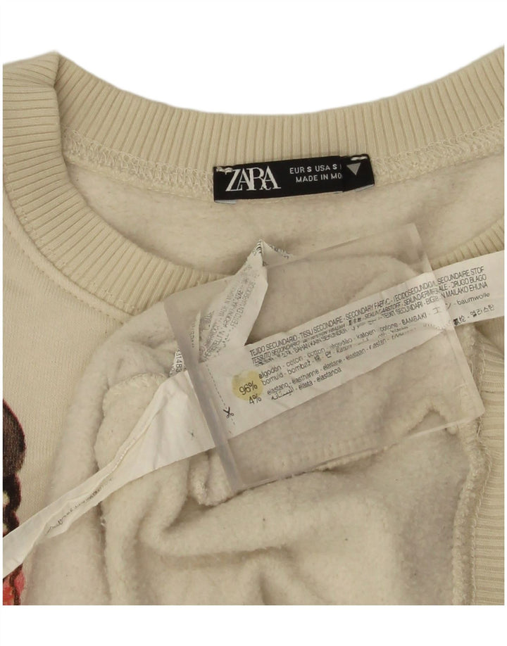 Felpa oversize grafica da donna Zara UK 10 piccola bianco sporco
