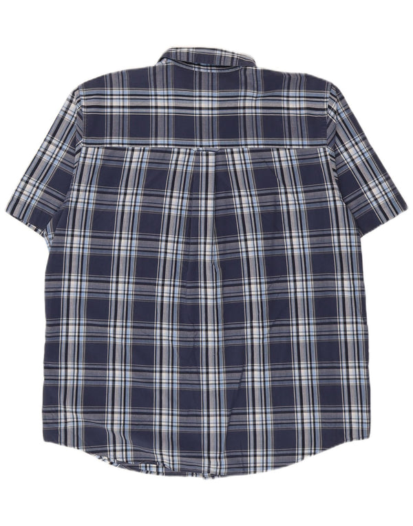 Chaps Camicia da uomo a maniche corte Easy Care, grande, in cotone a quadri blu navy