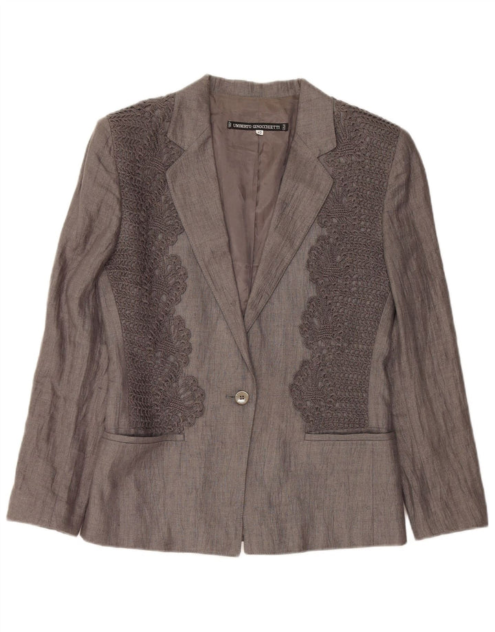 UMBERTO GINOCCHIETTI Giacca Blazer da Donna a 1 Bottone IT 42 Lino Grigio Medio