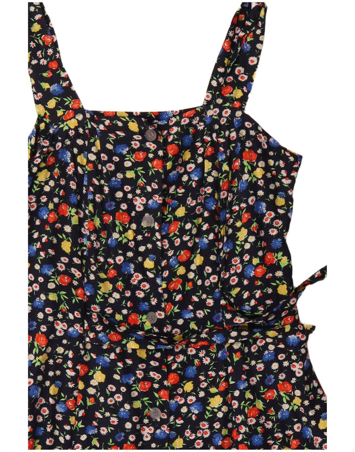 Prendisole vintage da donna UK 12 medio blu navy floreale