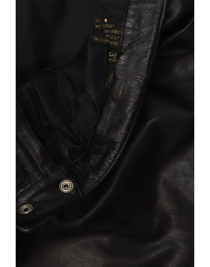 Pantaloni slim in pelle vintage da uomo W37 L34 in pelle nera