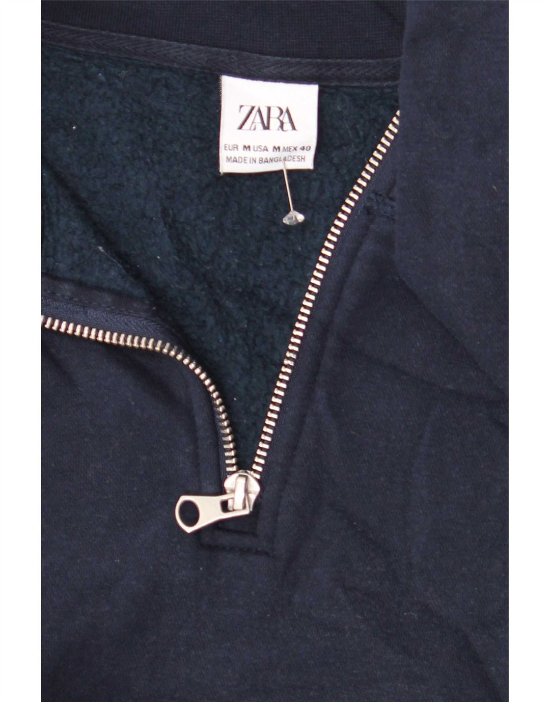 Felpa Zara da uomo con collo con zip, maglione medio, blu navy in poliestere