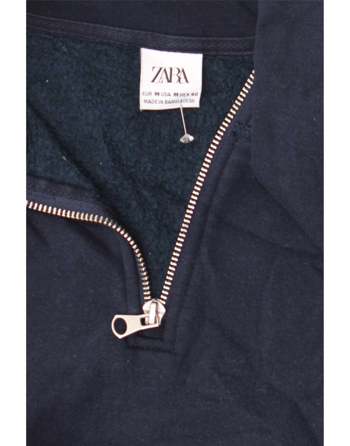Felpa Zara da uomo con collo con zip, maglione medio, blu navy in poliestere