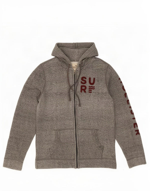 Maglione con cappuccio e zip grafica da uomo Superdry in cotone screziato grigio medio