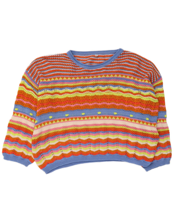 Maglione maglione vintage da donna con scollo a barca UK 14 a righe multicolori medie