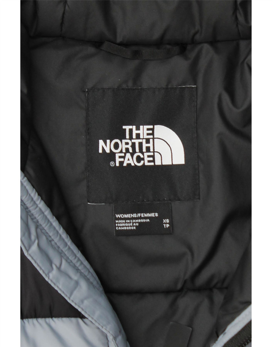 THE NORTH FACE Giacca imbottita con cappuccio da donna UK 6 XS Nylon color block grigio