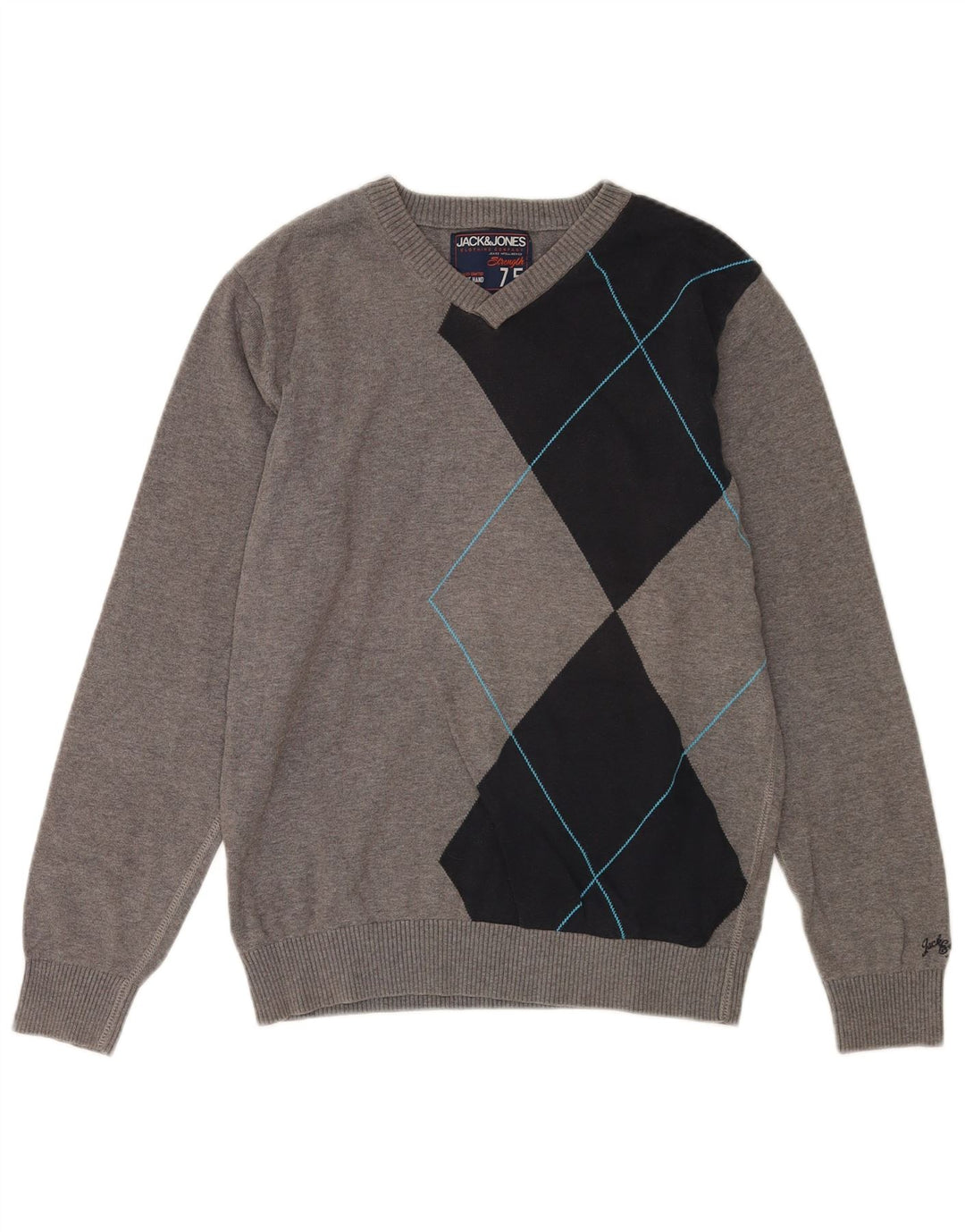 Jack & Jones Maglione da uomo con scollo a V in cotone color block grigio medio