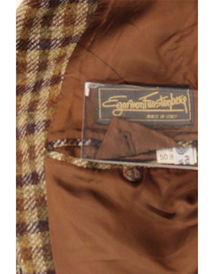 Giacca blazer da uomo a 3 bottoni Egon Von Furstenberg EU 50 grande percalle marrone