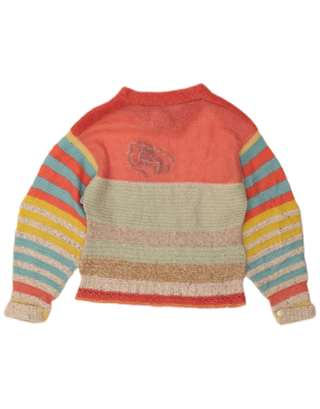 Maglione maglione con scollo a barca da donna VINTAGE UK 14 medio multicolore