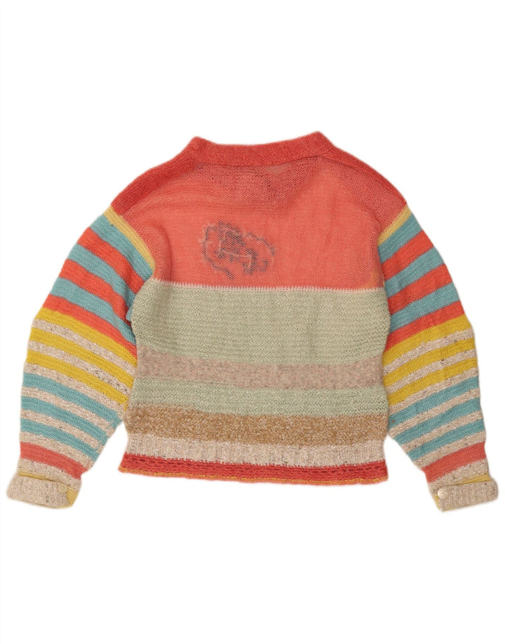 Maglione maglione con scollo a barca da donna VINTAGE UK 14 medio multicolore