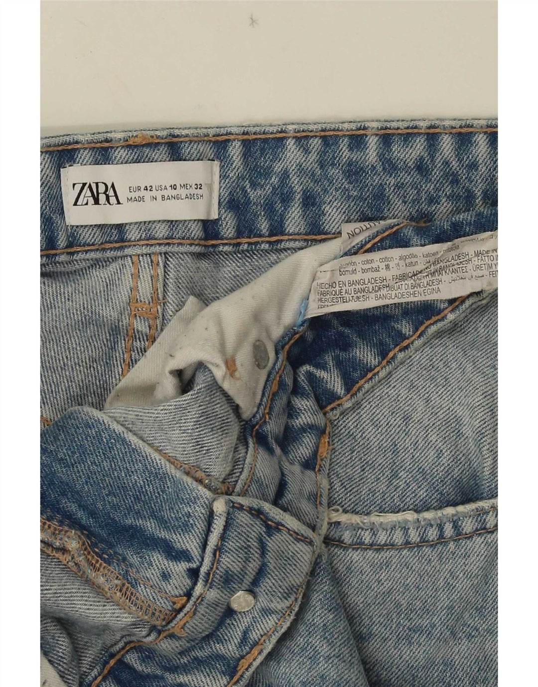Pantaloncini in denim invecchiato da donna Zara EU 42 Large W32 cotone blu