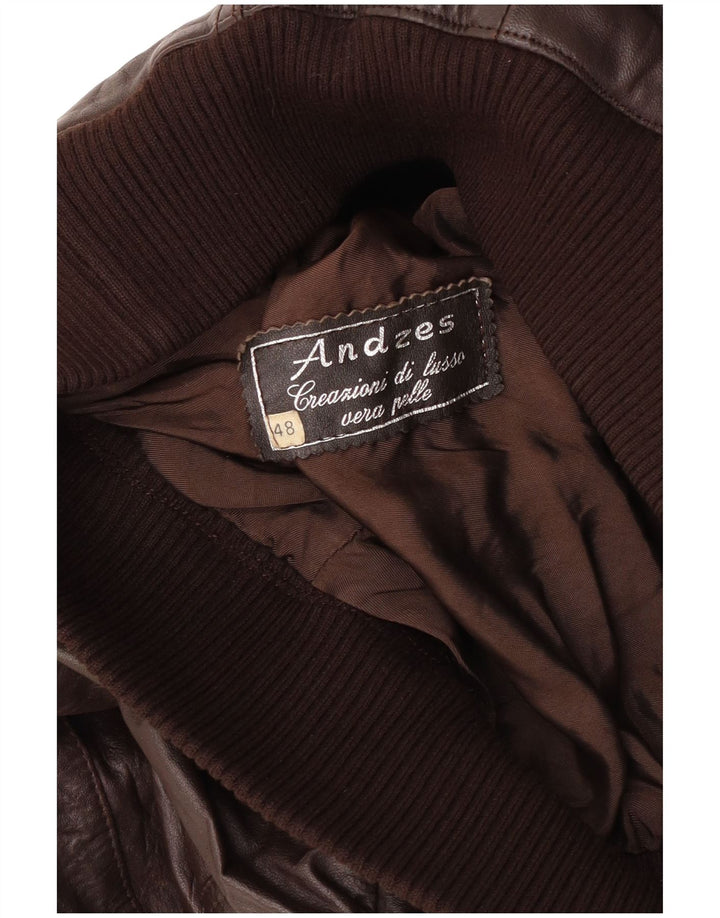 Giacca bomber da donna vintage in pelle IT 48 XL in pelle marrone