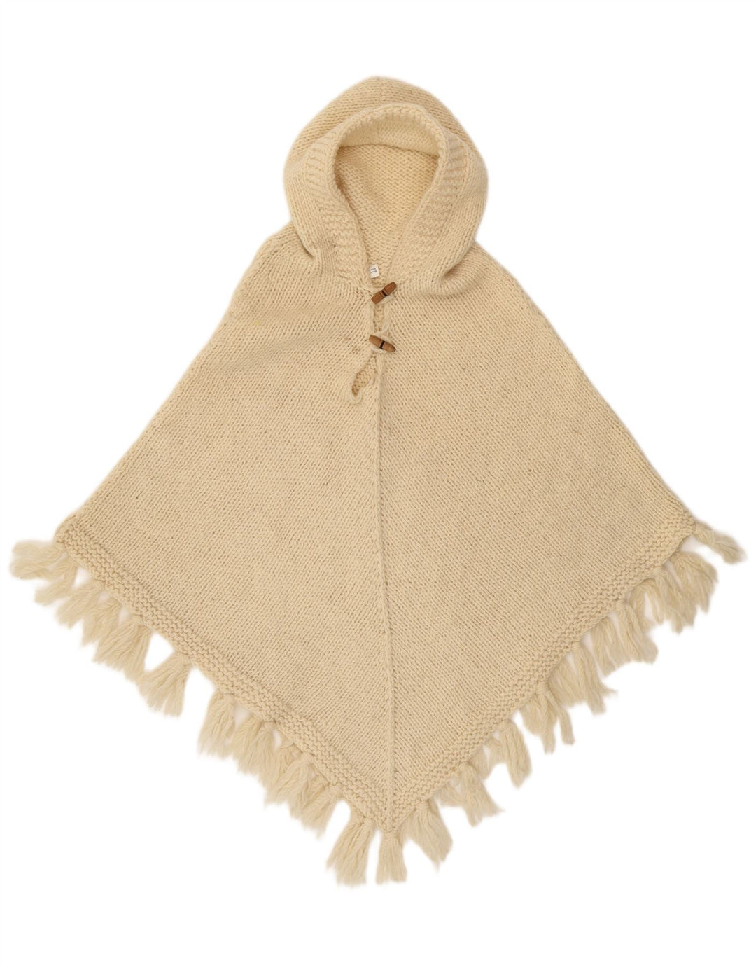 Maglione poncho con cappuccio da donna vintage, taglia unica, in lana bianca