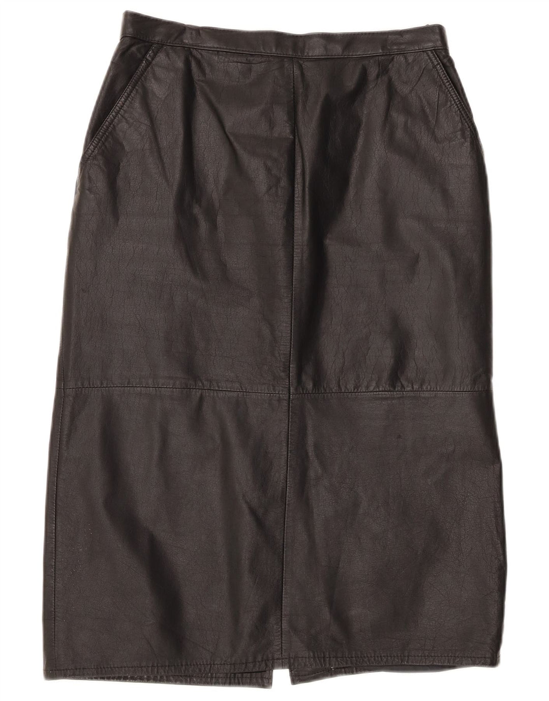 Gonna in pelle a vita alta da donna vintage UK 16 grande W30 nera