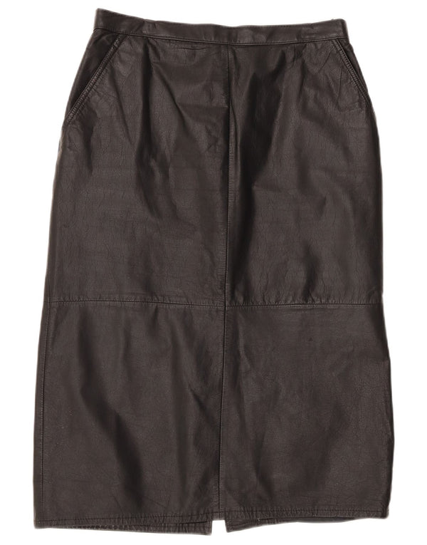 Gonna in pelle a vita alta da donna vintage UK 16 grande W30 nera