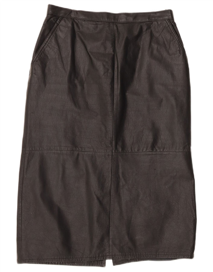 Gonna in pelle a vita alta da donna vintage UK 16 grande W30 nera