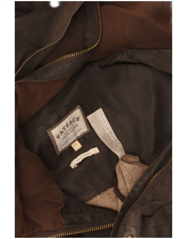 Giacca cerata con cappuccio militare da donna Fat Face UK 10 piccola marrone