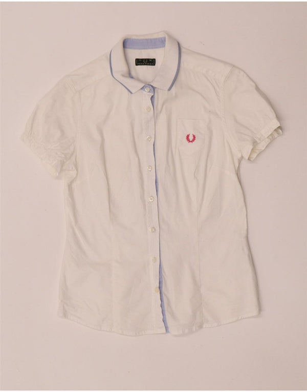 Camicia da donna a maniche corte Regular Fit Fred Perry UK 12 Cotone bianco medio