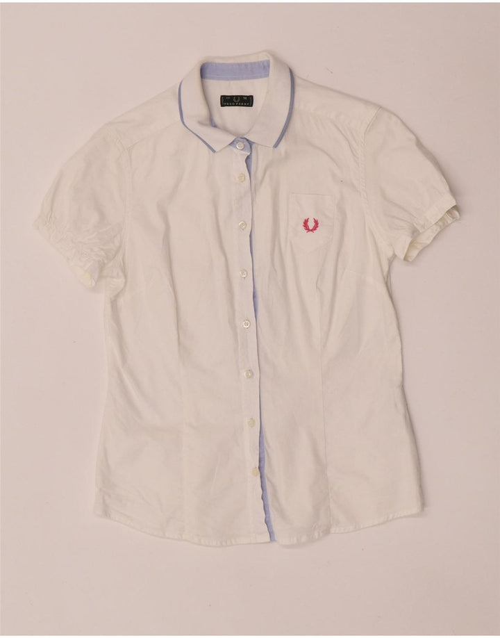 Camicia da donna a maniche corte Regular Fit Fred Perry UK 12 Cotone bianco medio