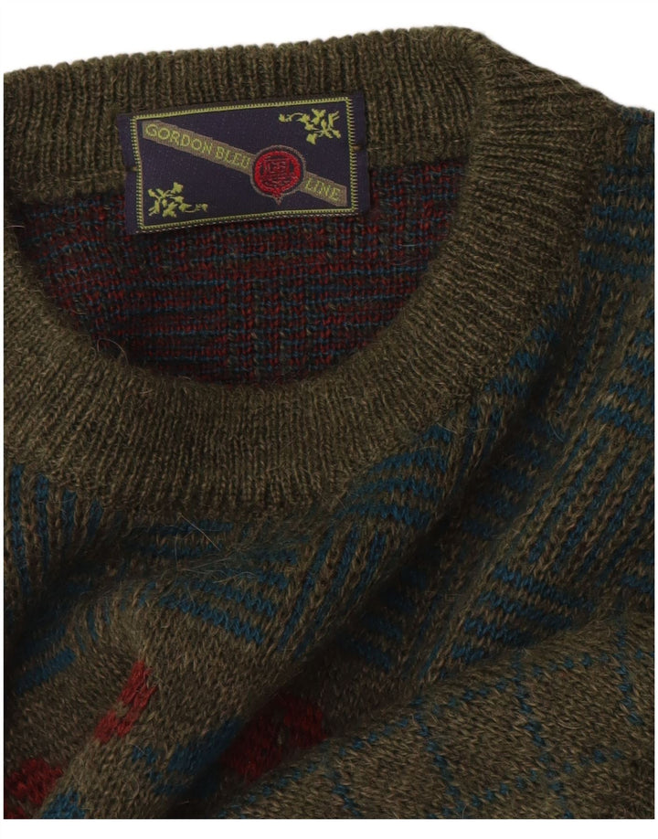 Maglione girocollo da uomo vintage con motivo floreale color kaki medio