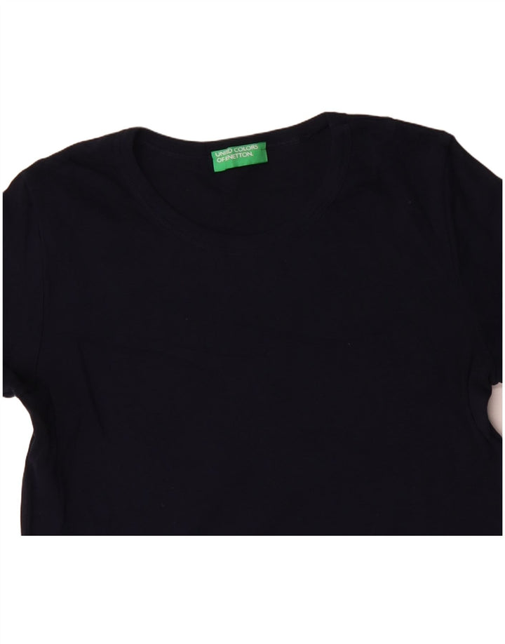 T-shirt da donna BENETTON Top UK 12 medio cotone blu navy